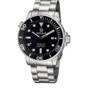Deep Blue Automatic Master 1000 Silver and Black Dive Watch New